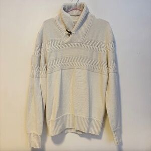 H&M L.O.G.G. Long Sleeve Shawl Collar High Neck Knit Sweater Cream Mens Size S